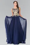 Gls Flower Lace Chiffon Long Prom Dress In Blue