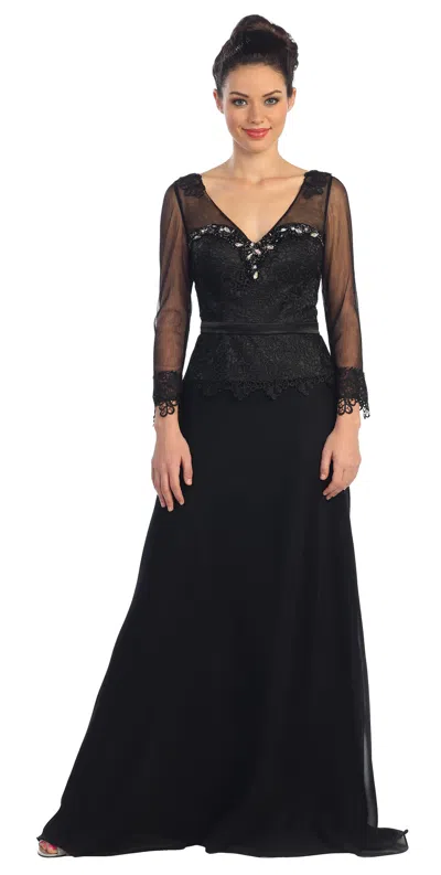 Gls Formal Long Sheer Sleeve Mother Of The Bride Dress In Black