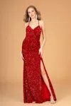 Gls Formal Sequin Long Prom Slit Dress In Red