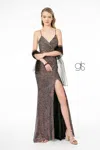 Gls Full Sequin Ruched V-neck Long Prom Dress In Multi