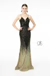Gls Full Sequin Spaghetti Strap Long Prom Dress In Black