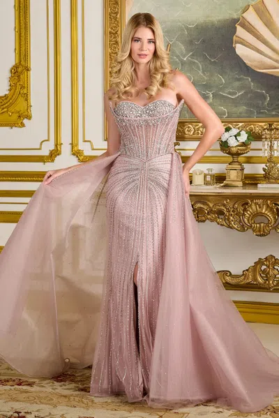 Gls Gl3668 A Line Long Formal Beaded Prom Dress In Pink