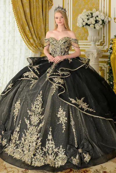 Gls Gl3670 Sequin Beaded Long Ball Gown Quinceanera Dress In Black