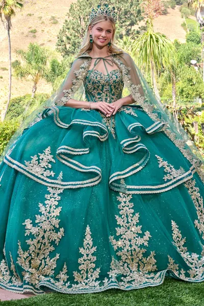 Gls Gl3671 Corset Ruffle Long Beaded Quinceanera Dress In Gray