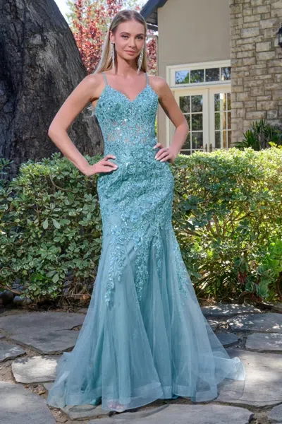 Gls Gl3692 Sequin Long Formal Floral Prom Dress In Green