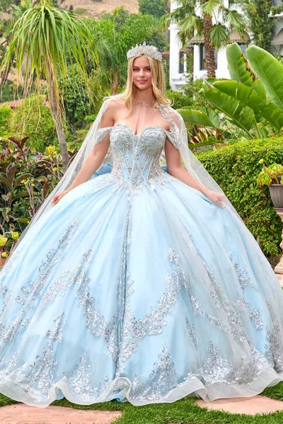 Gls Gl3707 Corset Long Glitter Ball Gown Sequin Quinceanera Dress In Blue