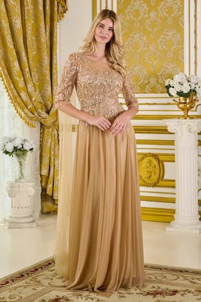 Gls Gl3788 Long Beaded Formal Sequin A Line Mother Of The Bride Dress In Gold