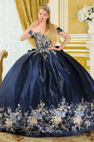 Gls Gl3792 Long Quinceanera Ball Gown Corset Beaded Sequin Dress In Blue