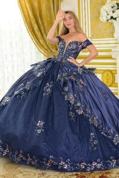 Gls Gl3793 Long Quinceanera Ball Gown Corset Sequin Dress In Blue