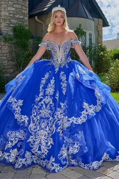 Gls Gl3805 Long Corset Ball Gown Sequin Quinceanera Dress In Blue