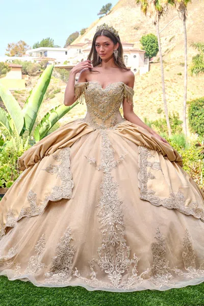 Gls Gl3810 Long Quinceanera Corset Ball Gown Sequin Dress In Gold