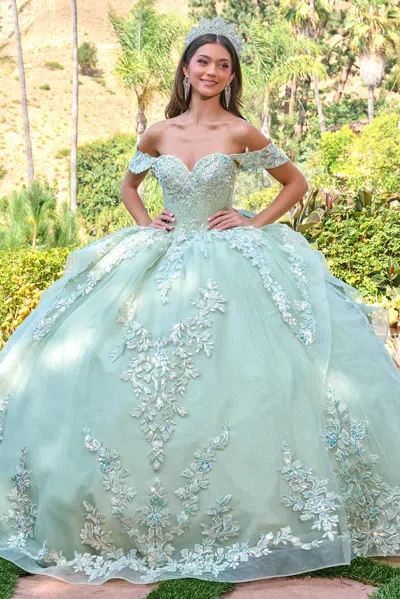 Gls Gl3815 Glitter Beaded Corset Long Sequin Ball Gown Quinceanera Dress In Green