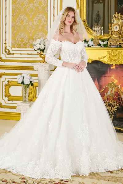 Gls Gl3824 Ball Gown Beaded Long Floral Bridal Corset Lace Wedding Dress