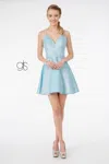 Gls Glitter Crepe Deep V-neck Short Prom Dress In Blue