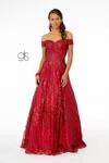 Gls Glitter Embellished A-line Prom Long Dress In Red