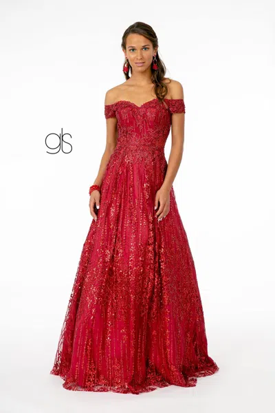 Gls Glitter Embellished A-line Prom Long Dress In Red
