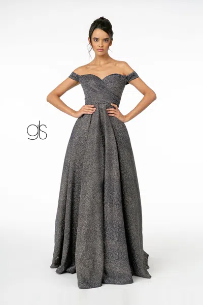 Gls Glitter Lame Long Prom Dress In Blue