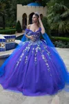 Gls Glitter Long Ball Gown Quinceanera Dress In Blue