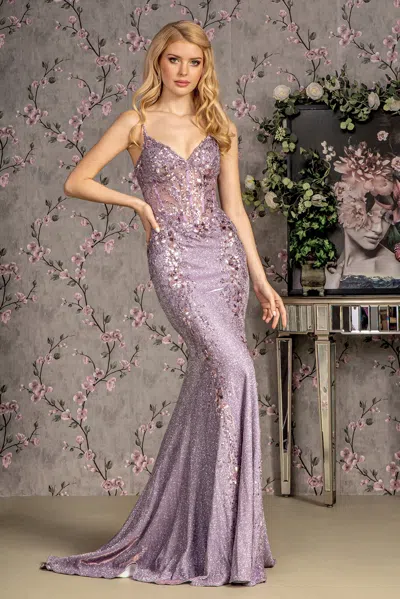 Gls Glitter Mermaid Long Formal Prom Dress In Purple