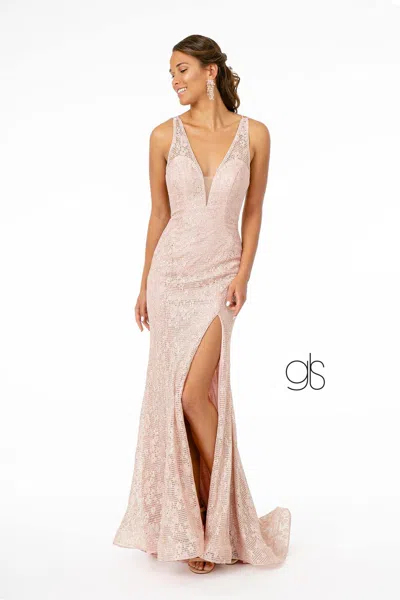 Gls Glitter Mermaid Long Prom Dress In Pink