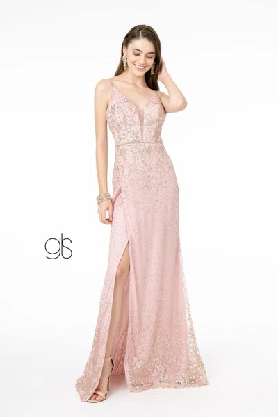 Gls Glitter Mesh Illusion Long Prom Dress