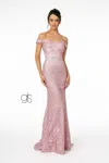 Gls Glitter Netting Mermaid Long Prom Dress In Pink
