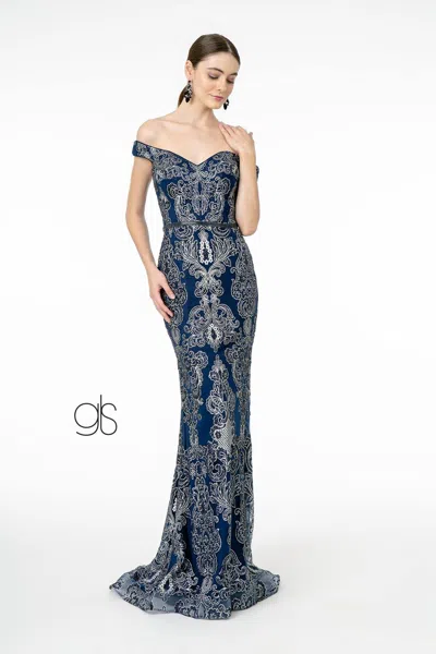 Gls Glitter Pattern Mesh Mermaid Long Prom Dress In Blue