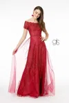 Gls Glitter Print Mesh Long Prom Dress In Red