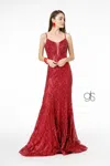 Gls Glitter Sequin Mermaid Long Prom Dress In Burgundy