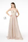 Gls Glittter Mesh Long Prom Dress In Gold