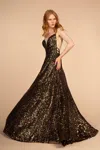 Gls Gold Fully Sequined Prom Formal Ball Gown In Gold