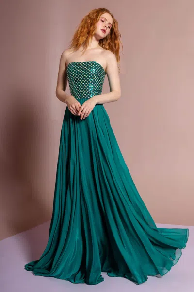 Gls Green Strapless Chiffon Sweetheart Prom Gown