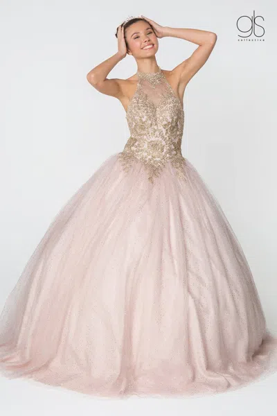 Gls Halter Ball Gown Quinceanera Dress In Pink