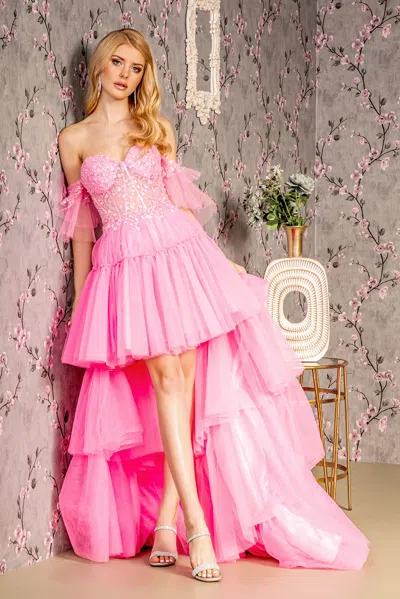 Gls High Low Formal Detachable Overskirt Prom Dress In Pink