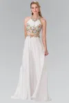 Gls High Neck Mock Two Piece Long Prom Dress In White
