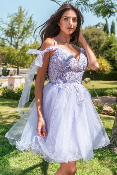 Gls Homecoming 3d Flower Glitter Short Cocktail In Purple