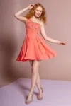 Gls Homecoming Short One Shoulder Chiffon Cocktail Dress In Orange