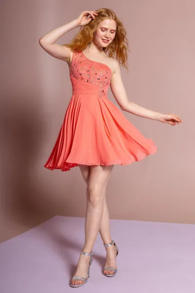 Gls Homecoming Short One Shoulder Chiffon Cocktail Dress In Orange