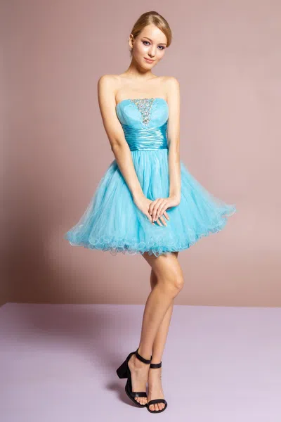 Gls Homecoming Short Strapless Tulle Prom Dress In Blue