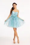 Gls Homecoming Strapless Floral Applique Short Dress In Blue