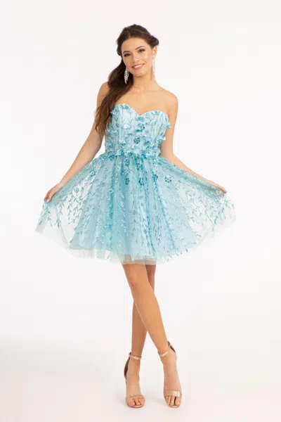 Gls Homecoming Strapless Floral Applique Short Dress In Blue