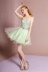 Gls Homecoming Strapless Short Tulle Prom Dress In Green