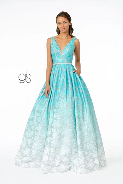 Gls Illusion Deep A-line Long Prom Dress In Green
