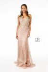 Gls Illusion Deep Long Prom Mermaid Dress In Gold