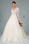 Gls Illusion V-neck Embroidered Mesh Long Wedding Gown In White
