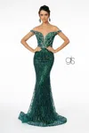 Gls Jewel Embellished Bodice Glitter Mesh Long Prom Dress In Green