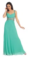 Gls Jewel Embellished Chiffon Long Prom Dress Formal In Green