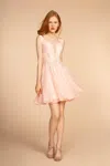 Gls Jewel Embellished Chiffon Short Dress In Pink
