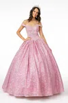 Gls Jewel Embellished Glitter Netting Quinceanera Dress In Pink
