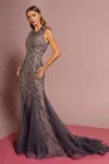 Gls Jewel Embellished Lace Long Prom Dress In Gray